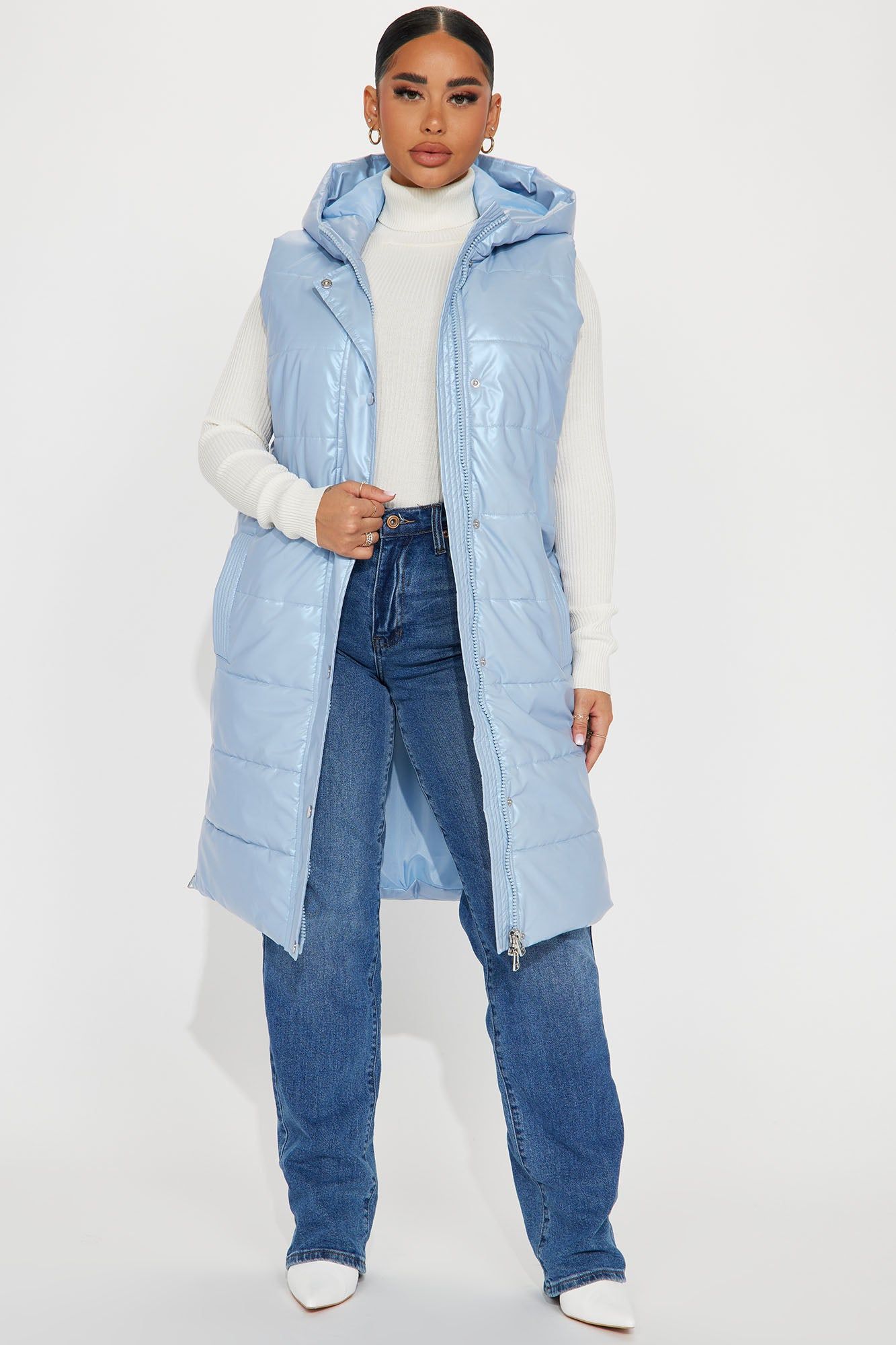 Diamond Girl Faux Leather Puffer Vest - Blue sold by Fashion Nova