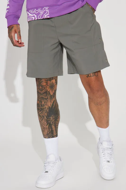 Side Buttons Nylon Shorts - Grey sold by Fashion Nova