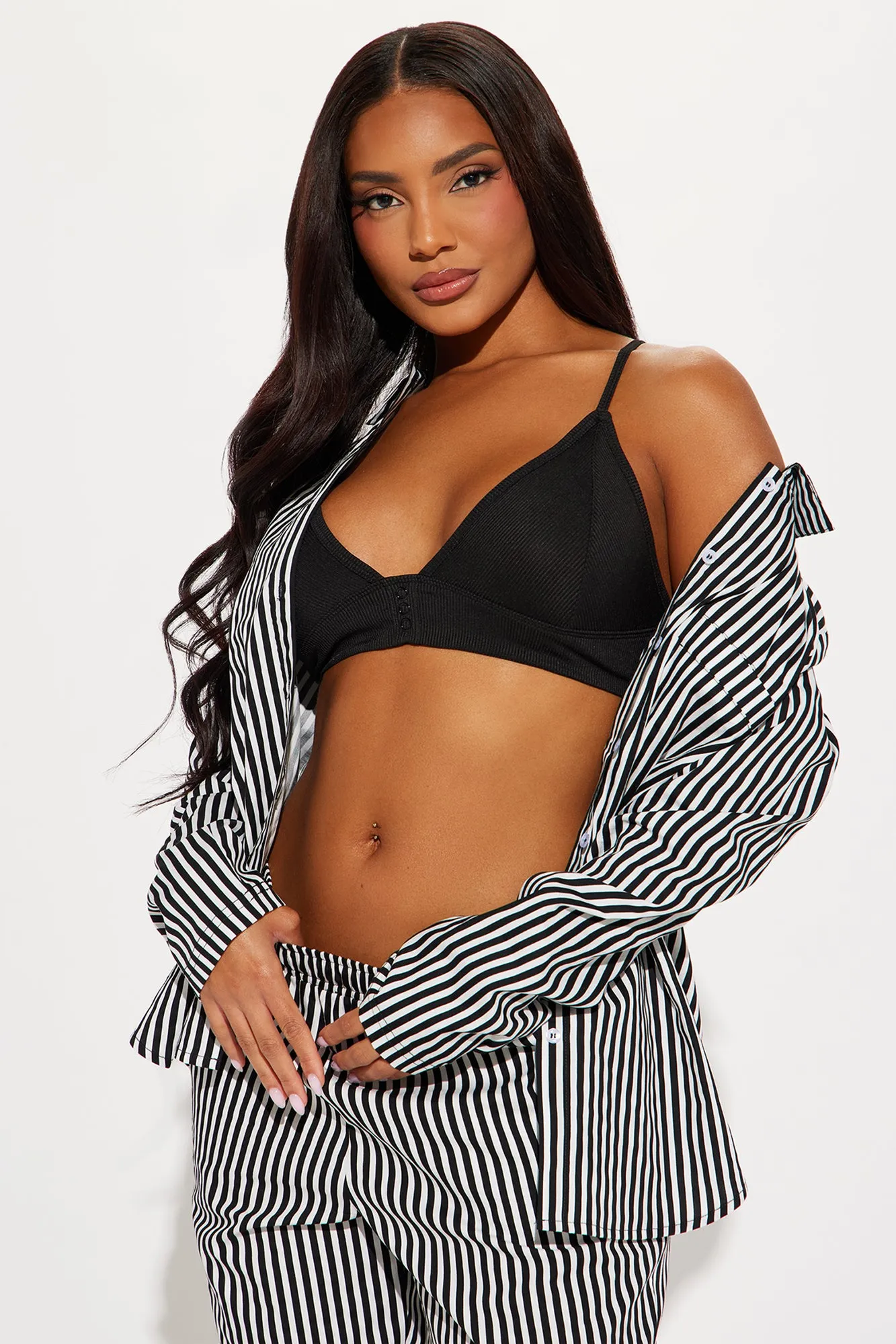 Chill Era 3 Piece Poplin PJ Pant Set - Black/White sold by Fashion Nova product image thumbnail 2