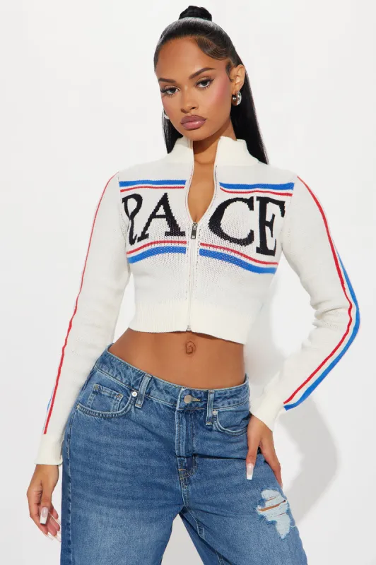 Fast Car Cropped Cardigan - Ivory/combo sold by Fashion Nova