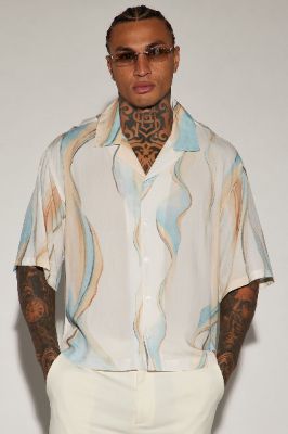 Look Within Button Up Shirt - Off  White/combo sold by Fashion Nova