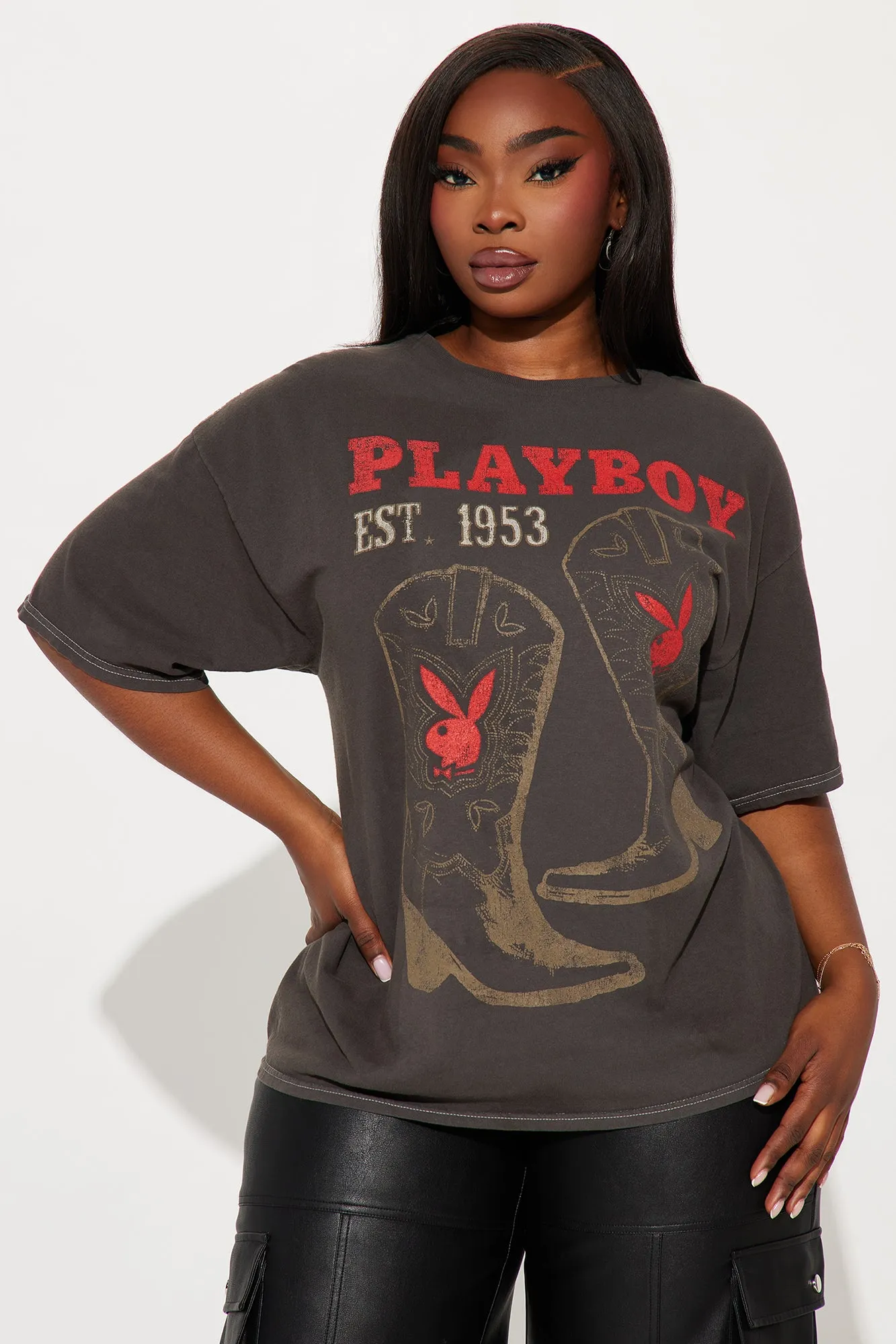 Playboy Cowgirl Charm Washed Tee - Black/combo sold by Fashion Nova product image thumbnail 4