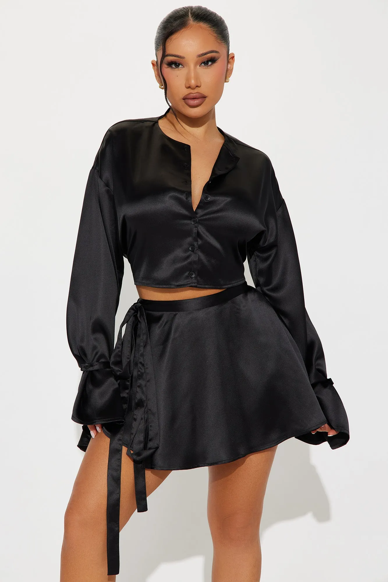 Sara Satin Skirt Set - Black sold by Fashion Nova