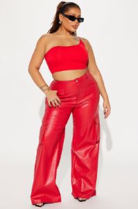 Selena One Shoulder Crop Top - Red sold by Fashion Nova