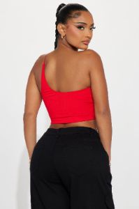 Selena One Shoulder Crop Top - Red sold by Fashion Nova