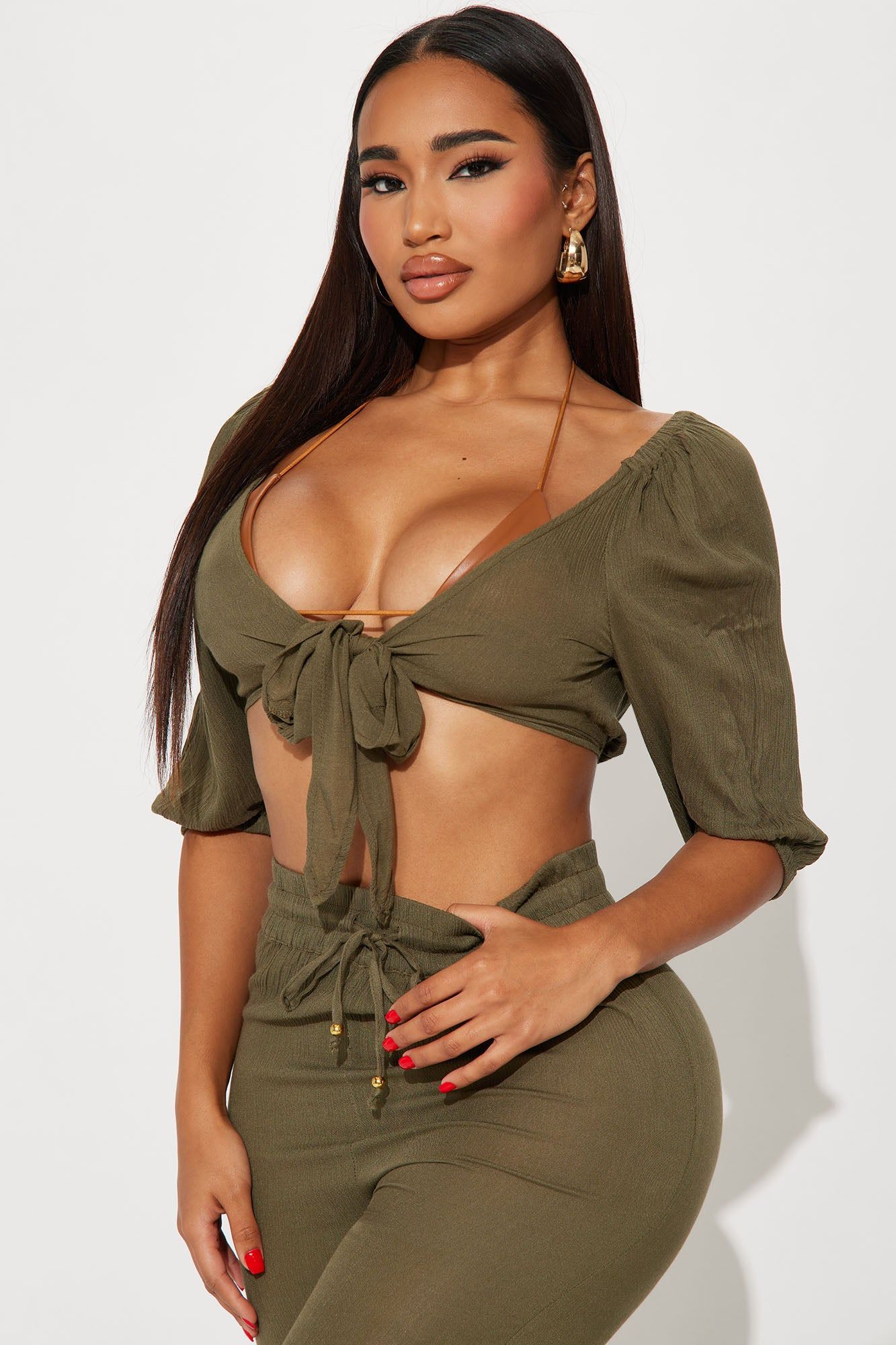 Breezy Nights Linen Swim 2 Piece Cover Up - Olive sold by Fashion Nova product image thumbnail 2
