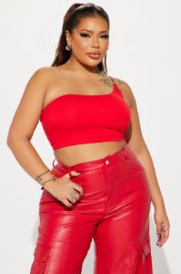 Selena One Shoulder Crop Top - Red sold by Fashion Nova