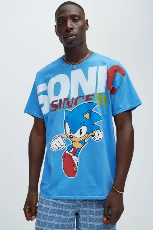 Sonic The Hedgehog Since 91 Short Sleeve Tee - Blue sold by Fashion Nova