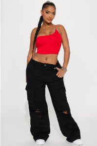 Selena One Shoulder Crop Top - Red sold by Fashion Nova