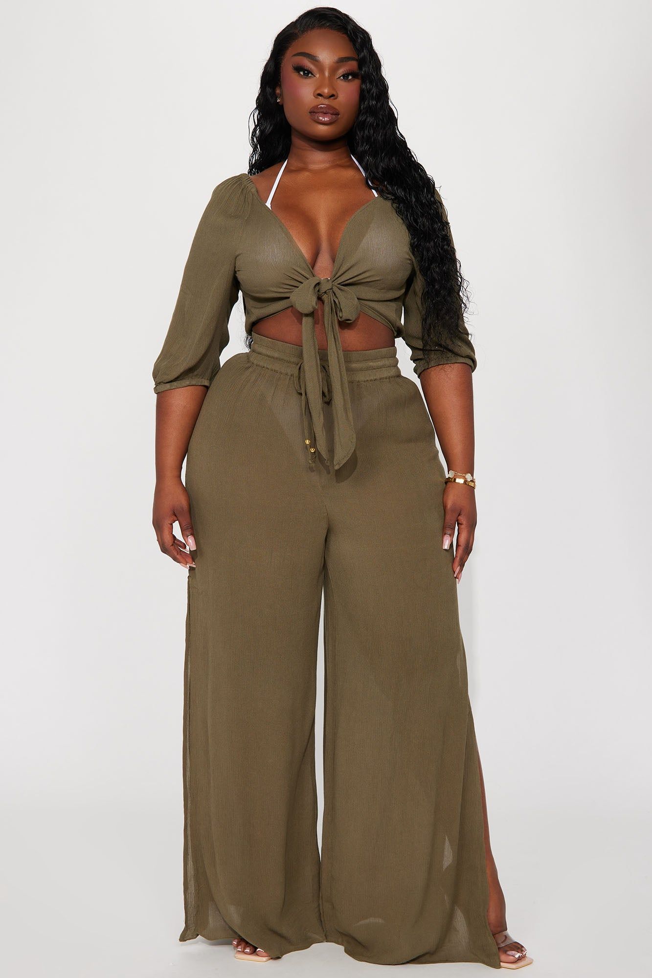 Breezy Nights Linen Swim 2 Piece Cover Up - Olive sold by Fashion Nova product image thumbnail 5