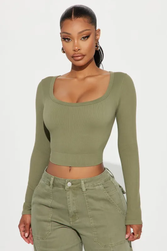 Kaylee Scoop Neck Long Sleeve Top - Olive sold by Fashion Nova