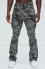 All Over Print Stacked Twill Flare Pant - Grey/combo sold by Fashion Nova