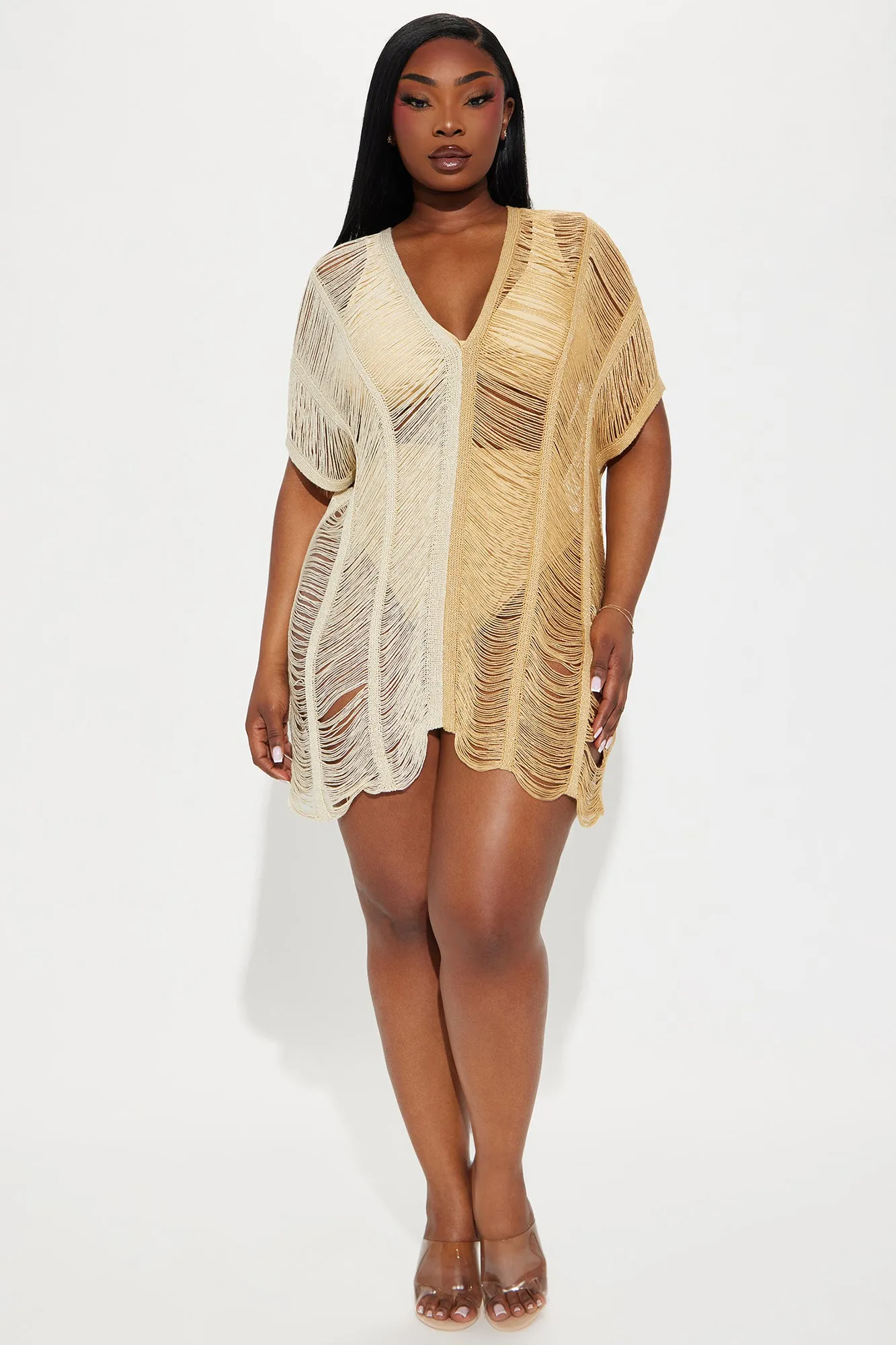 Rita Two Tone Metallic Crochet Cover Up Dress - Gold/combo sold by Fashion Nova product image thumbnail 4