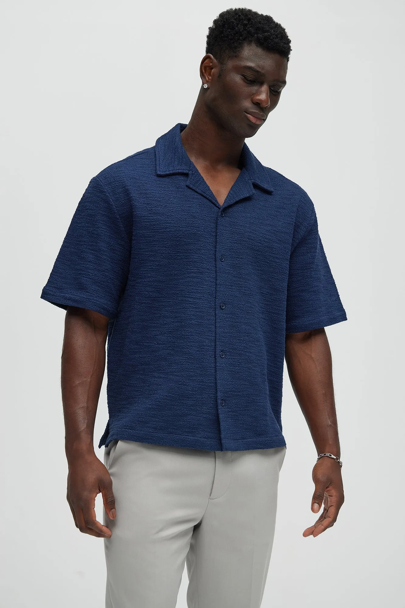 Blaine Textured Knit Shirt - Navy sold by Fashion Nova