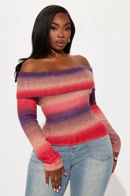 Caught Feelings Off Shoulder Sweater - Pink/combo sold by Fashion Nova