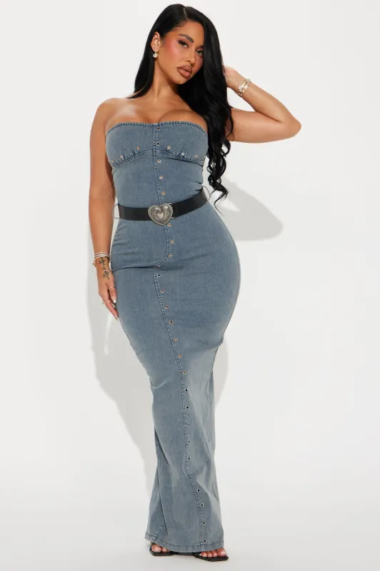 Houston Belted Denim Maxi Dress - Light Wash sold by Fashion Nova
