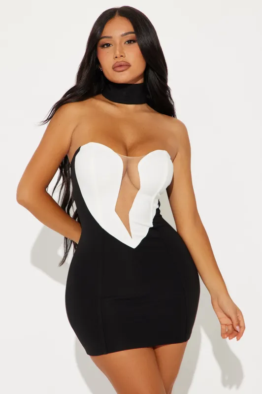 Don't Break My Heart Micro Mini Dress Set - Black/White sold by Fashion Nova