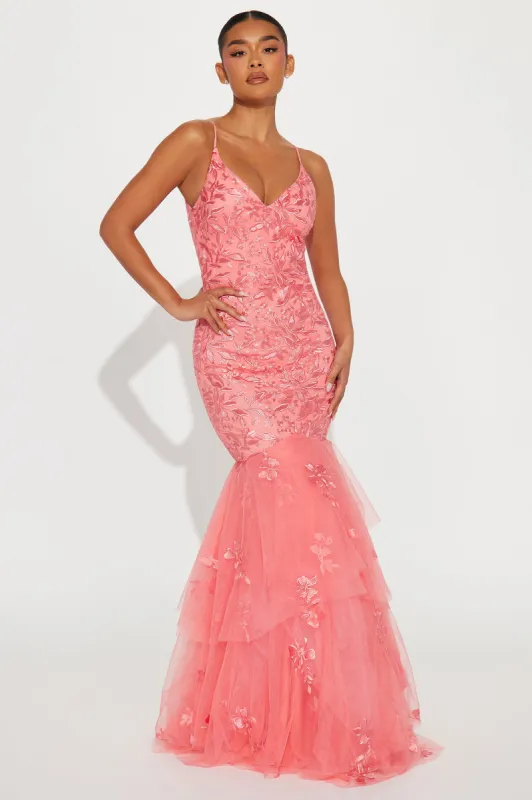 Helen Mermaid Gown - Coral sold by Fashion Nova