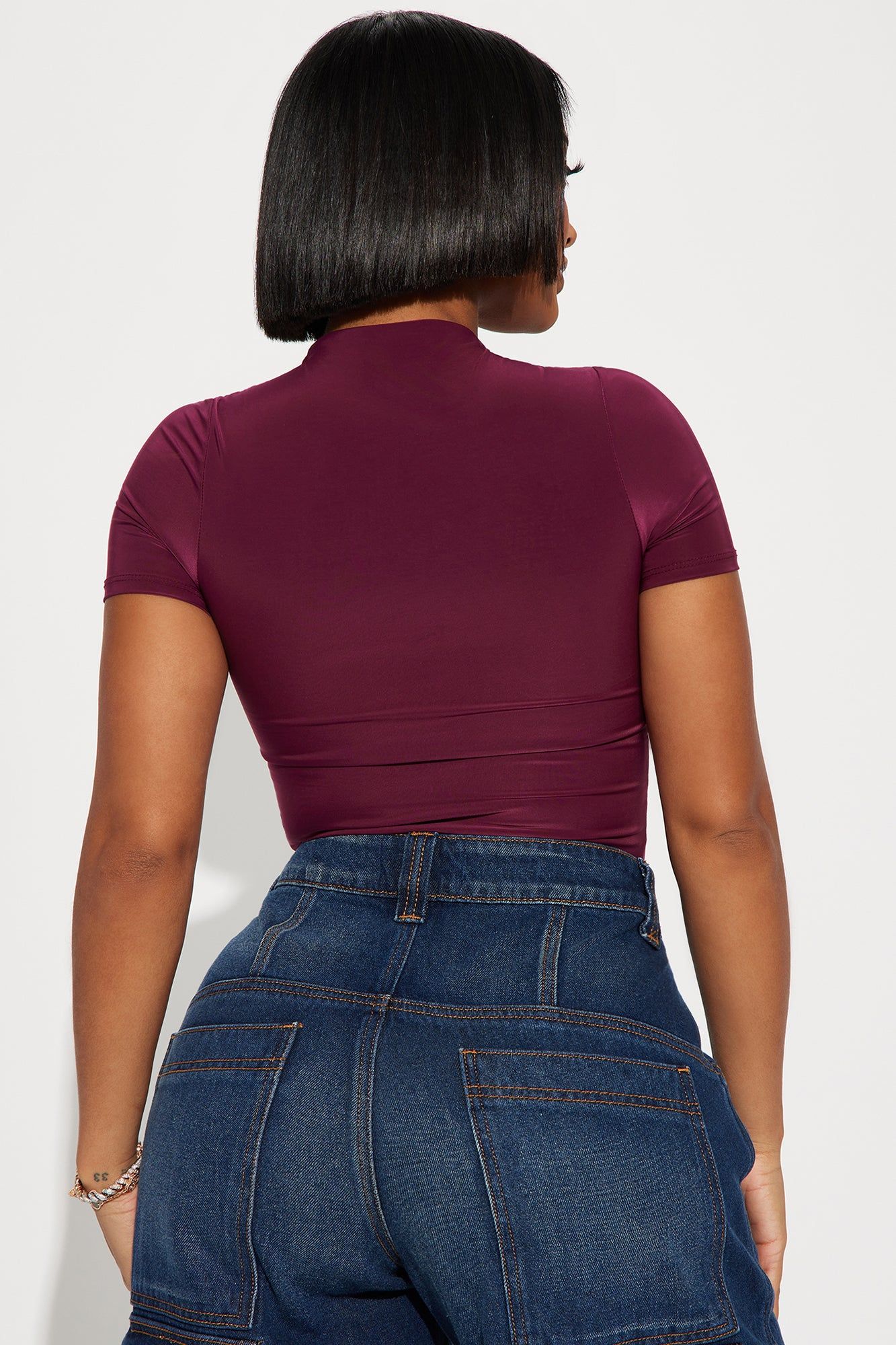 Class Act Short Sleeve Bodysuit - Wine sold by Fashion Nova product image thumbnail 4