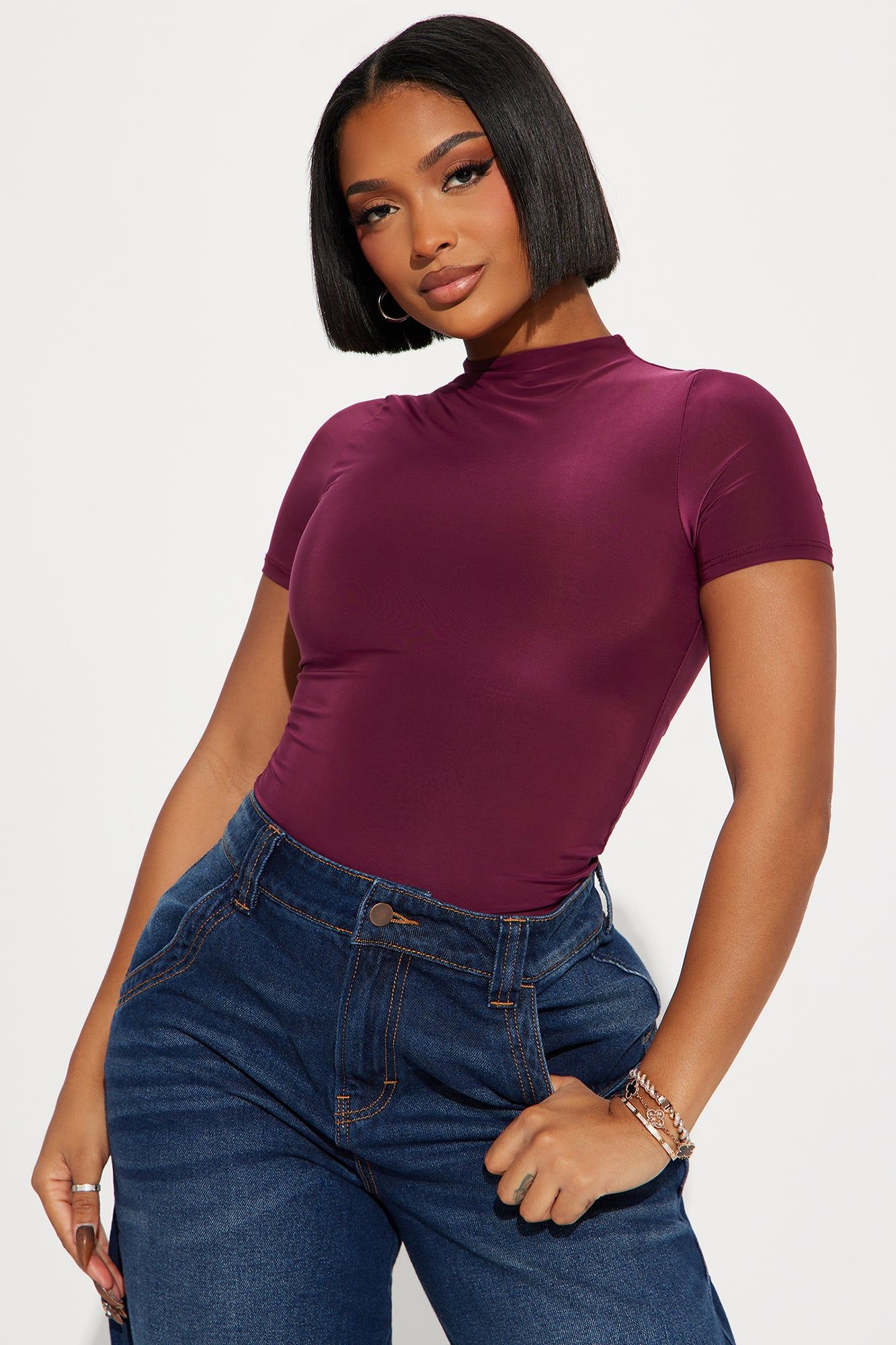 Class Act Short Sleeve Bodysuit - Wine sold by Fashion Nova product image thumbnail 3
