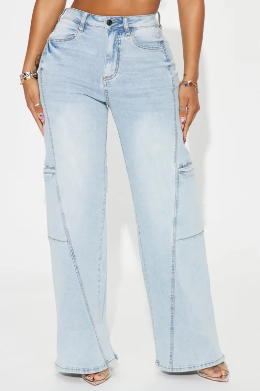 Scrolling Stretch Baggy Jeans - Light Wash sold by Fashion Nova