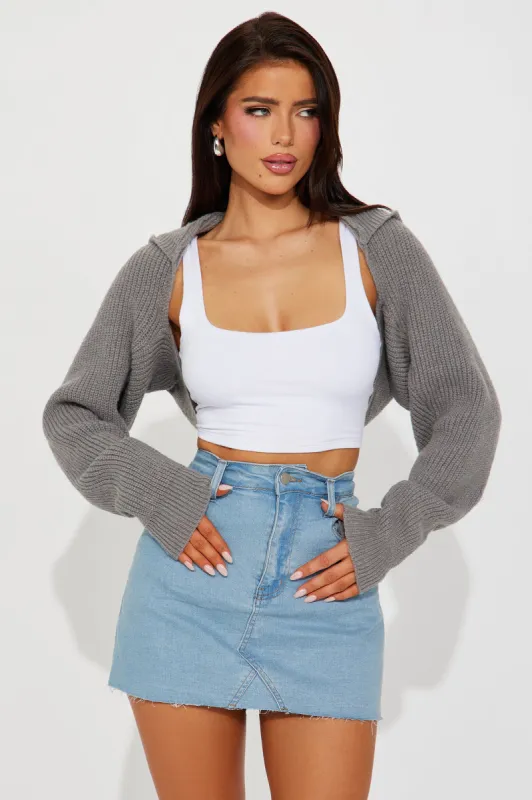 Hailey Hooded Bolero Sweater - Grey sold by Fashion Nova