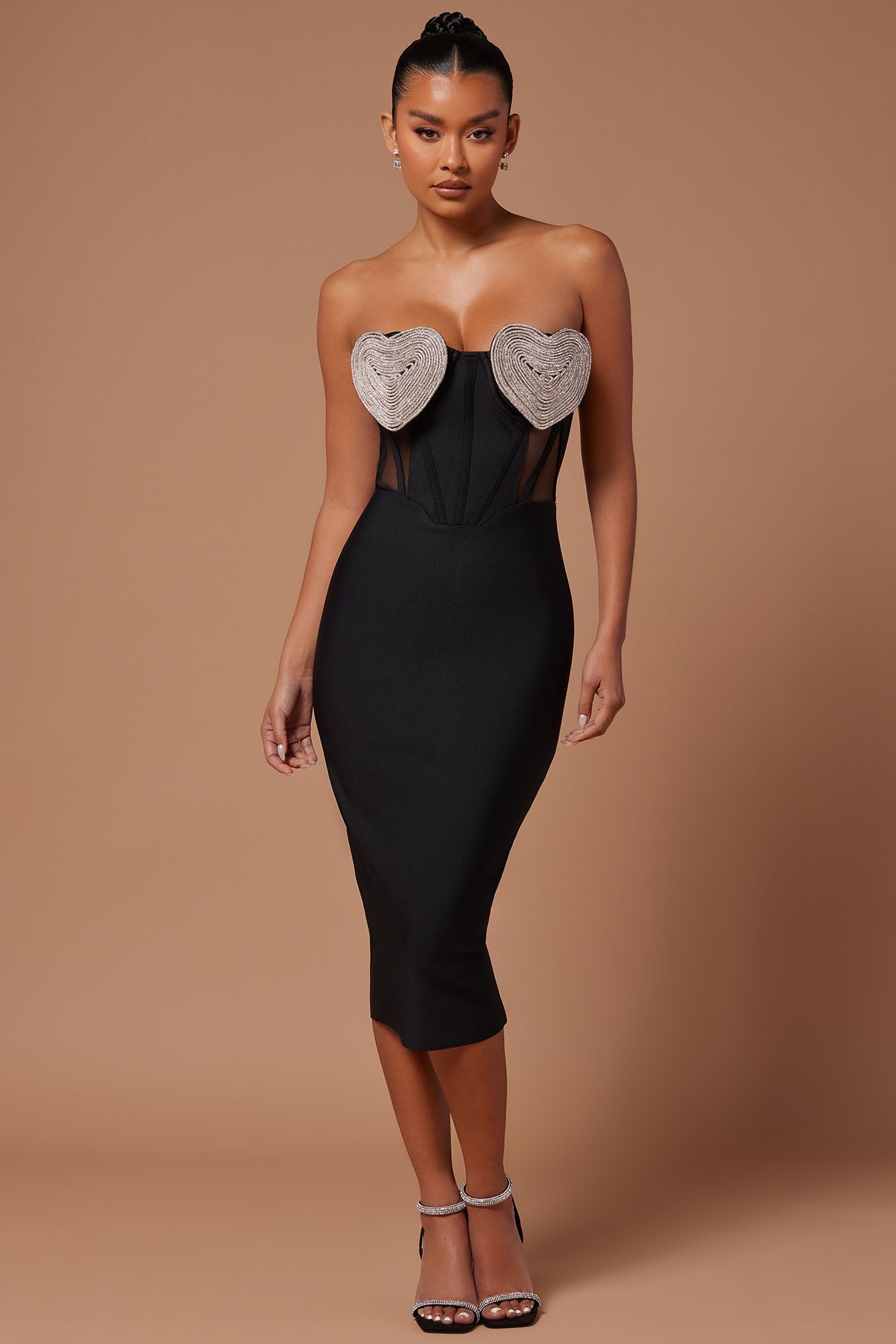 Shimmering Heart Embellished Midi Dress - Black sold by Fashion Nova