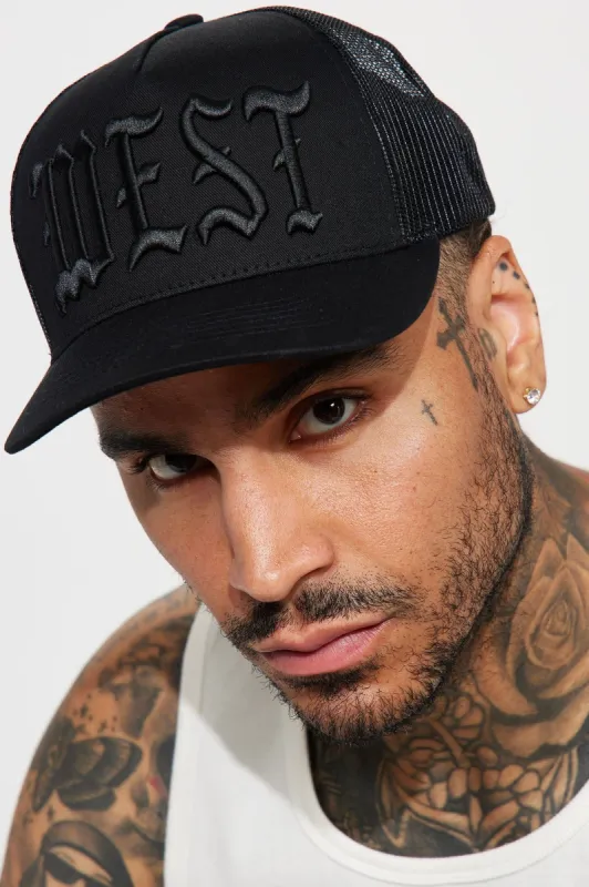West Side Twill Trucker Hat - Black/Black sold by Fashion Nova