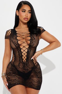 Focused On Love Strappy Dress Bodystocking - Black sold by Fashion Nova