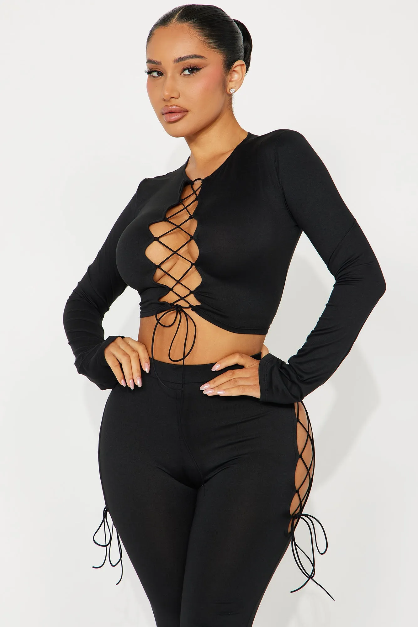 Emani Lace Up Flare Leg Pant Set - Black sold by Fashion Nova product image thumbnail 2