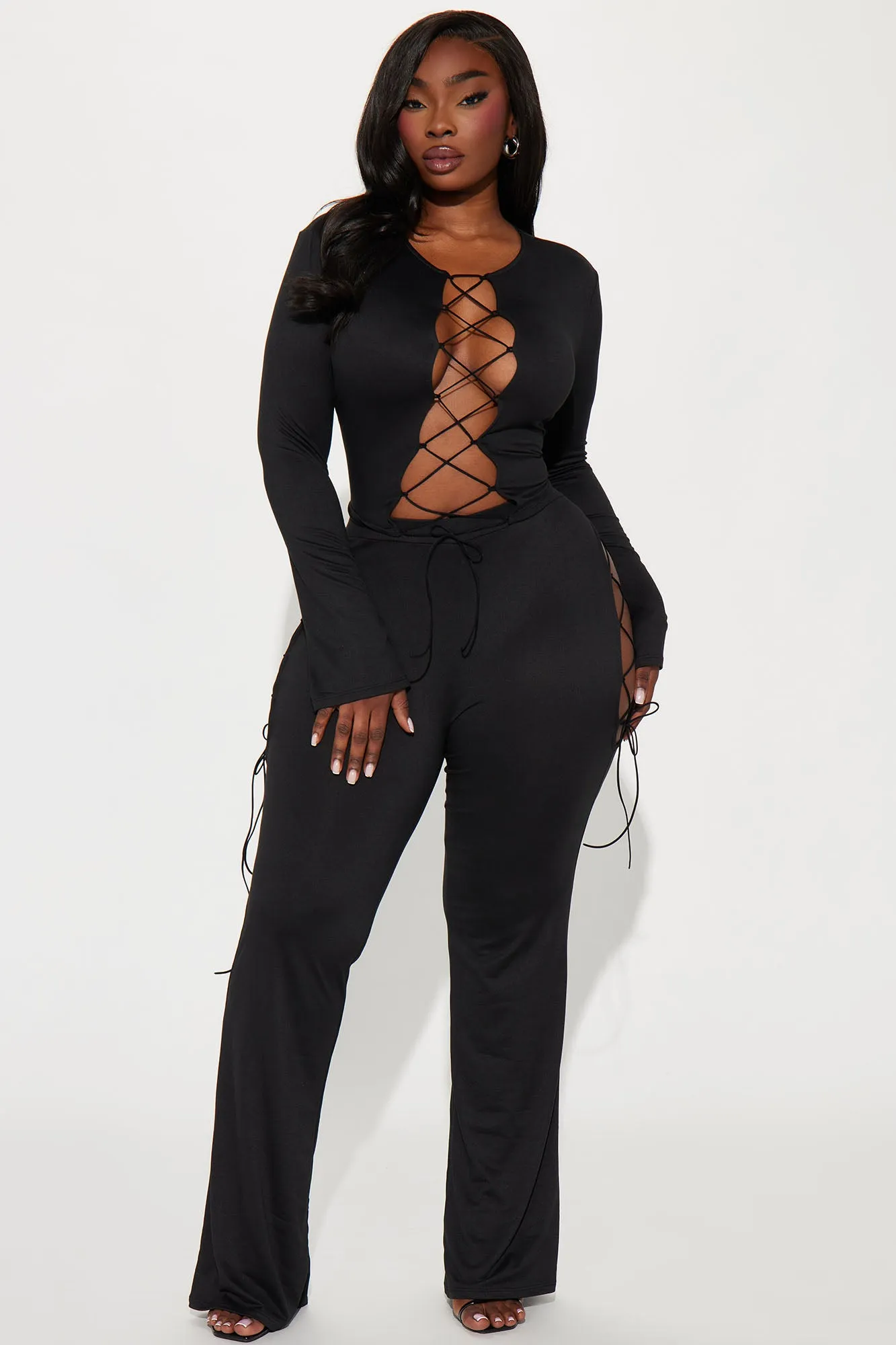 Emani Lace Up Flare Leg Pant Set - Black sold by Fashion Nova product image thumbnail 4