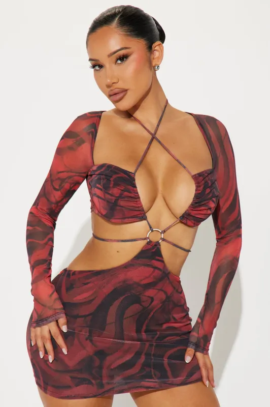 Keep It Sweet Mesh Micro Mini Dress - Red/Black sold by Fashion Nova