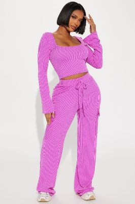 Nobody Like Me Ribbed Pant Set - Fuchsia sold by Fashion Nova