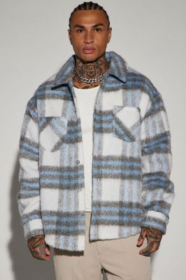 At Peace Shacket - Blue/combo sold by Fashion Nova