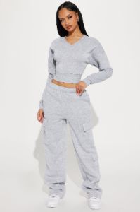 Anais Wide Leg Lounge Pant - Heather Grey sold by Fashion Nova