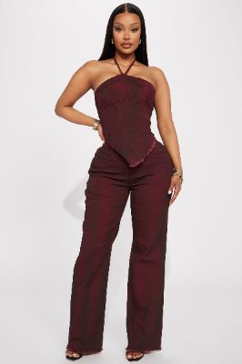 Next Level Washed Denim Pant Set - Wine sold by Fashion Nova