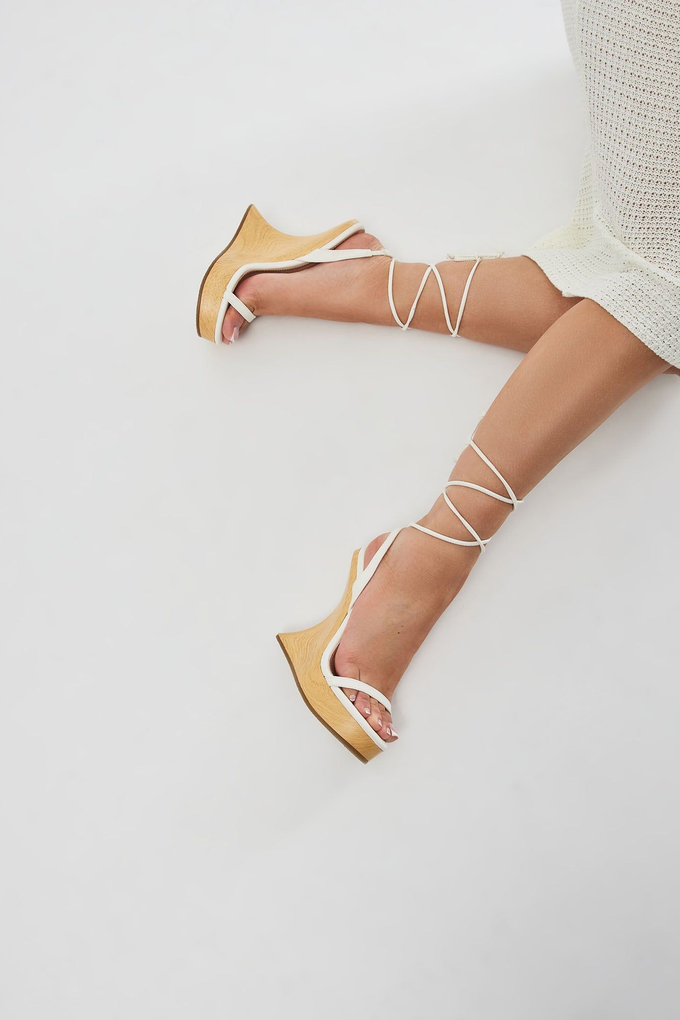 Arosa Wrap Up Wedges - White sold by Fashion Nova product image thumbnail 3