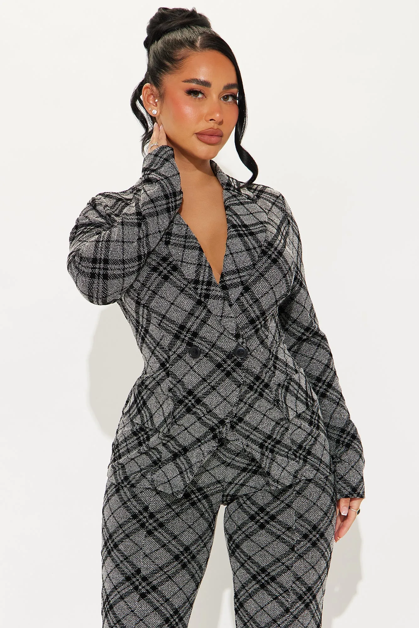 Lady Boss Plaid Blazer Pant Set - Black/combo sold by Fashion Nova product image thumbnail 2