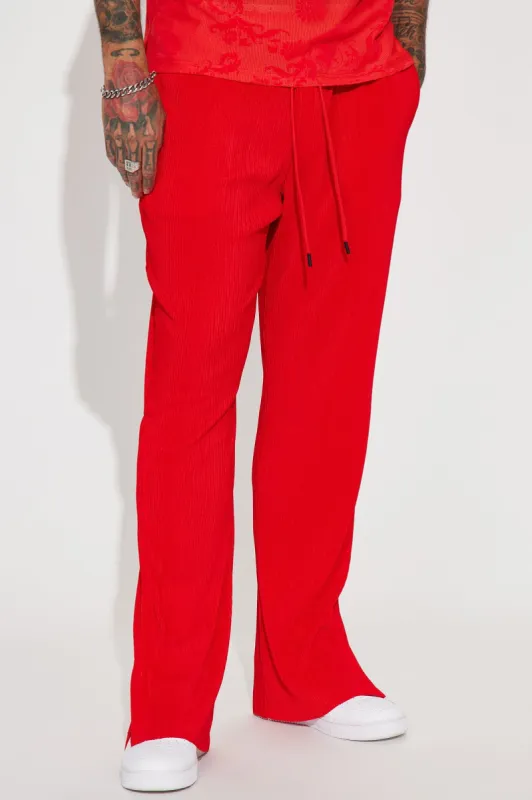 Turn Me Up Side Snap Plisse Pants - Red sold by Fashion Nova