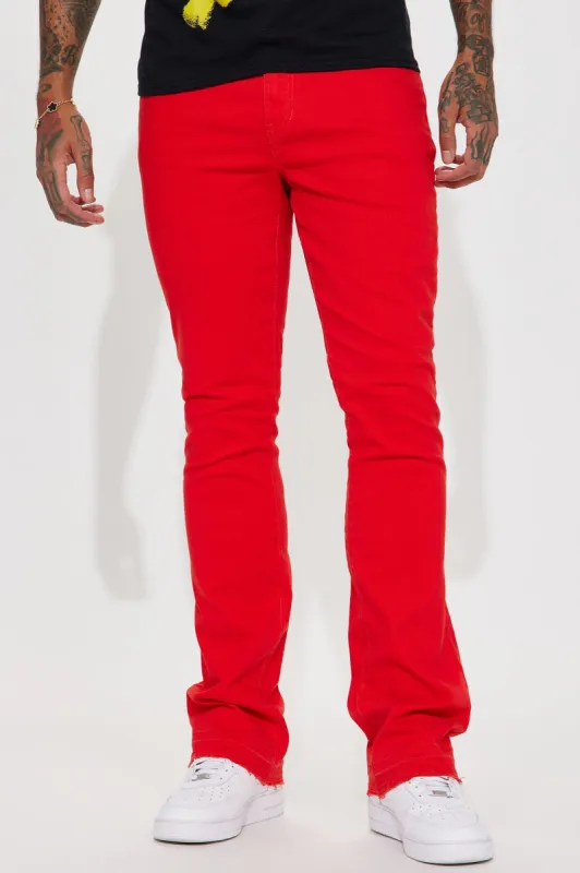 Cornell Stacked Skinny Flare Twill Pants - Red sold by Fashion Nova
