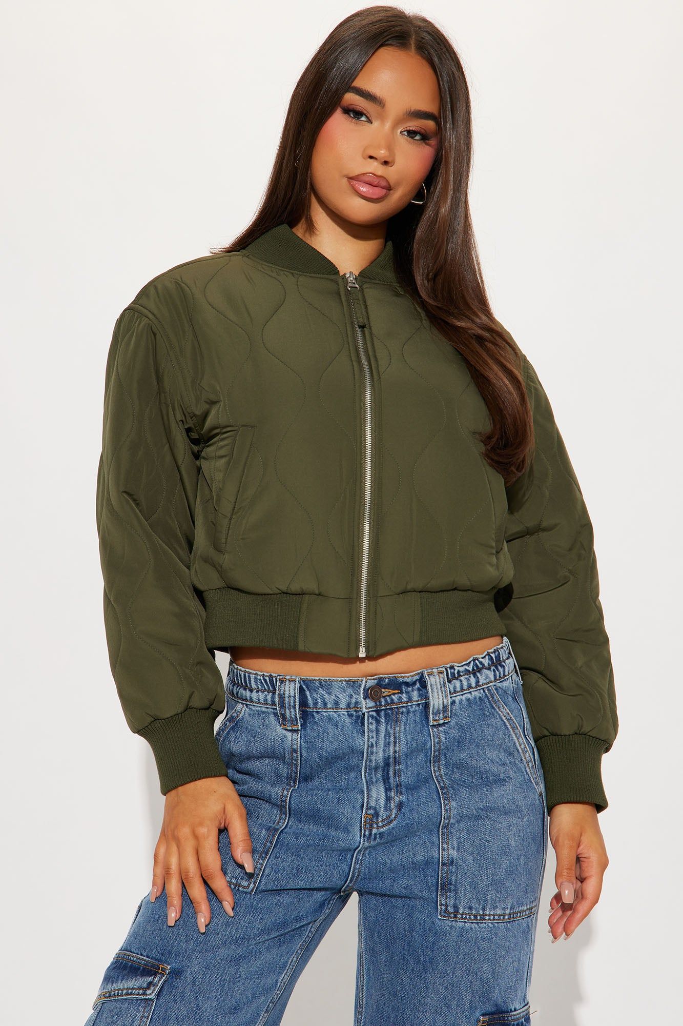Evelyn Quilted Bomber Jacket - Olive sold by Fashion Nova product image thumbnail 3