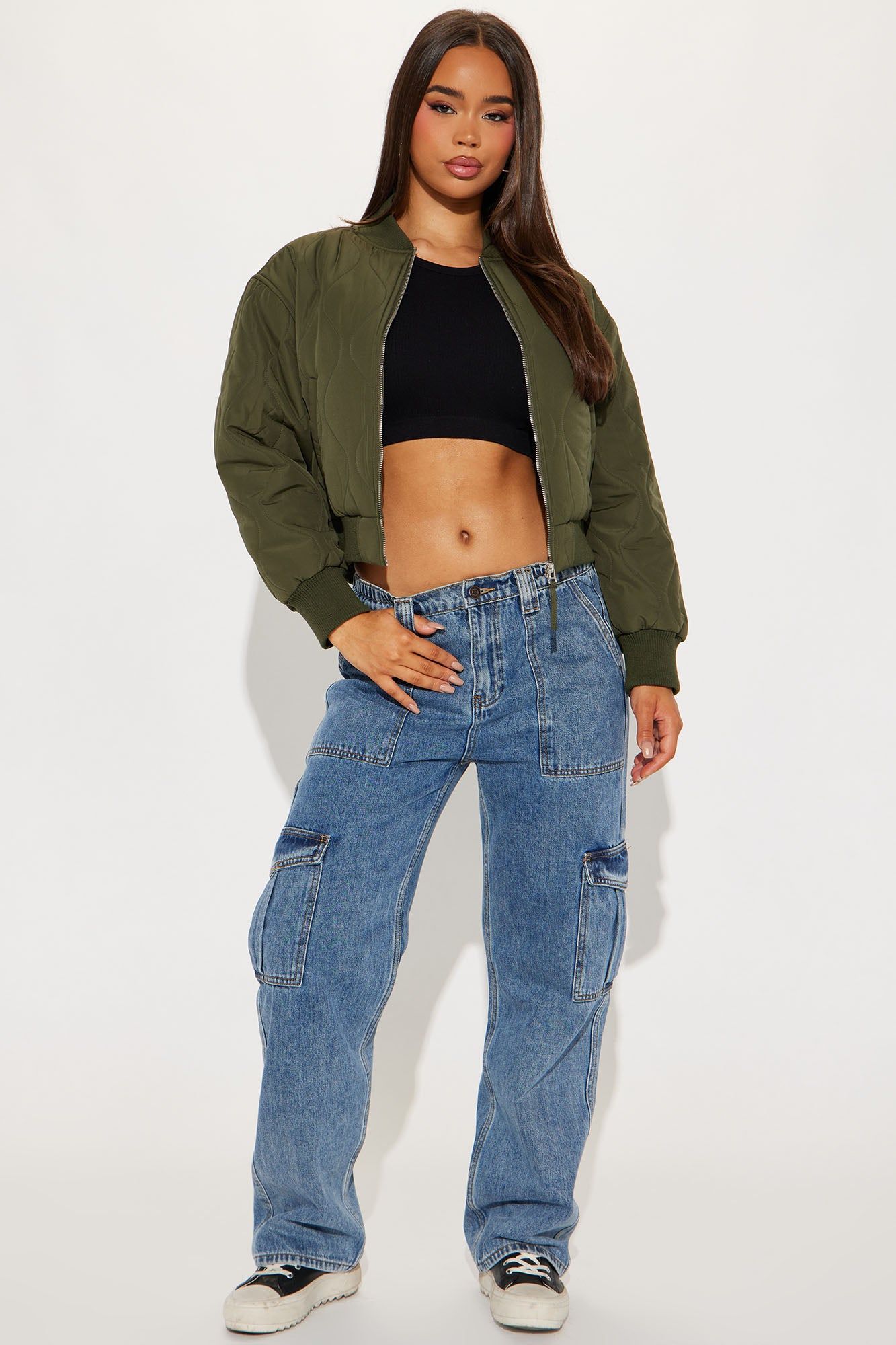 Evelyn Quilted Bomber Jacket - Olive sold by Fashion Nova product image thumbnail 2