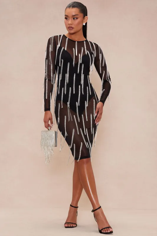 Haisley Embellished Midi Dress - Black sold by Fashion Nova