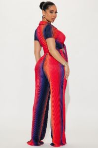 One Flight Away Plisse Pant Set - Orange/combo sold by Fashion Nova