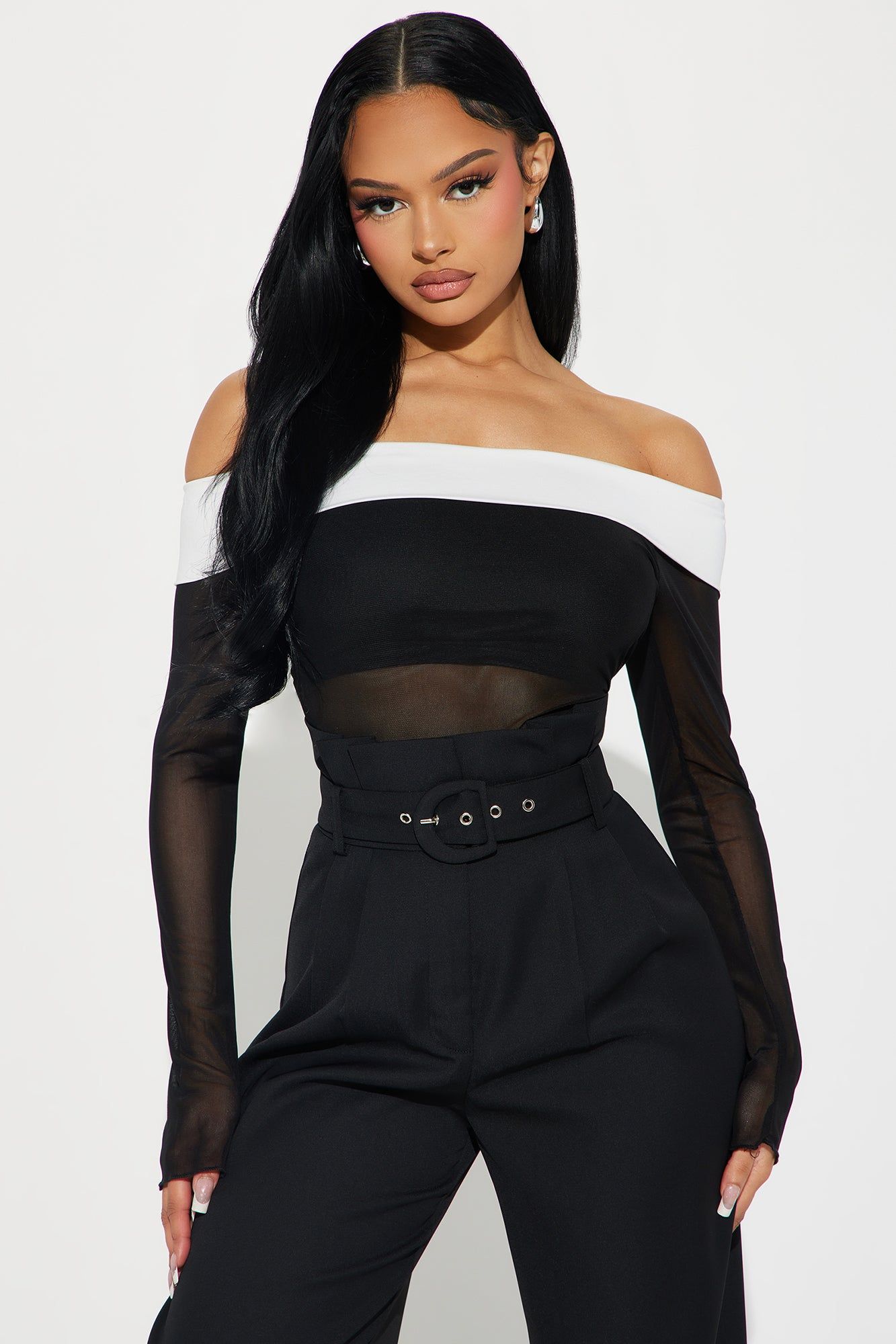 Sophisticated Lady Mesh Top - Black/White sold by Fashion Nova