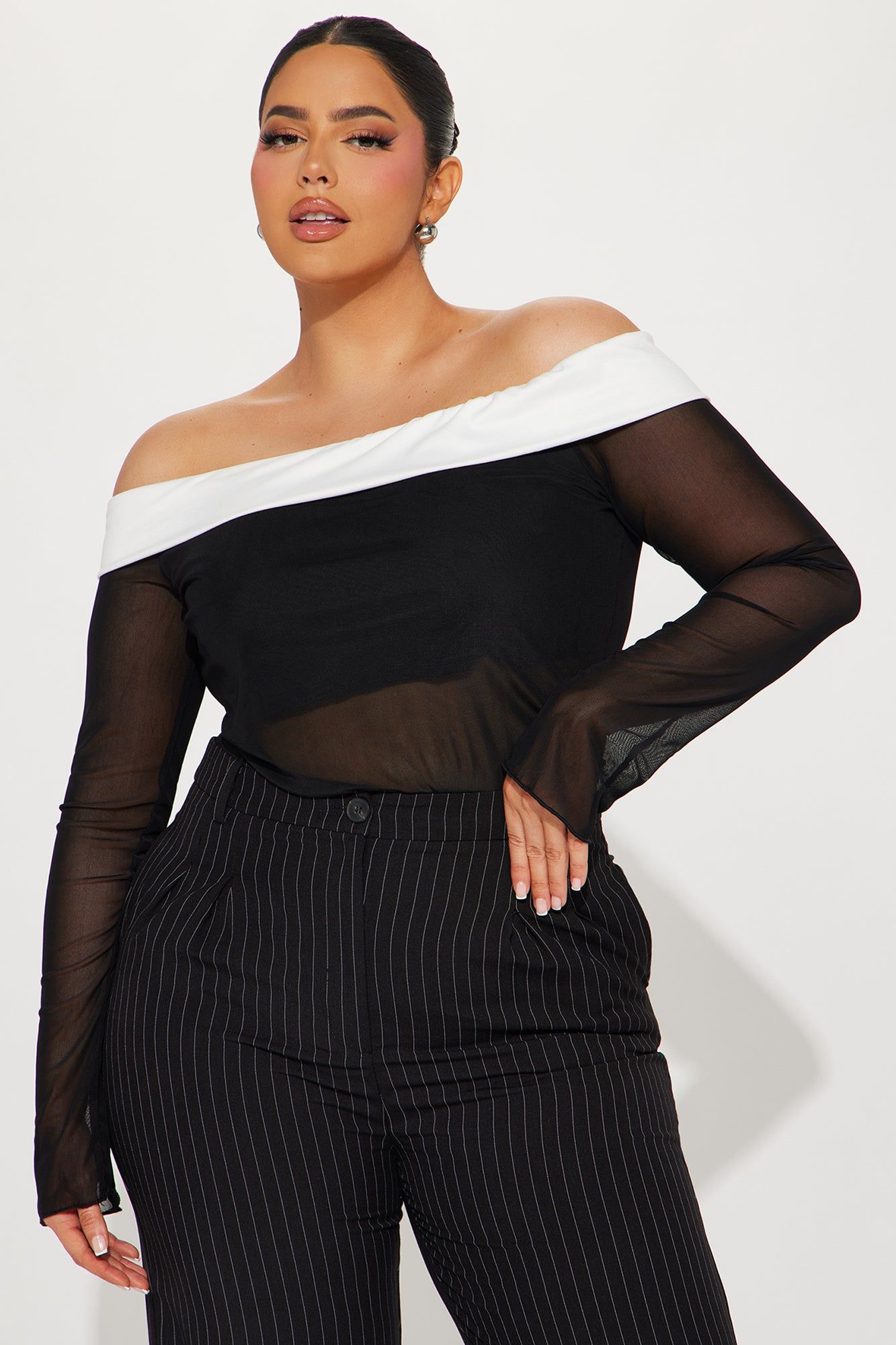 Sophisticated Lady Mesh Top - Black/White sold by Fashion Nova product image thumbnail 4
