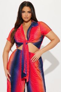 One Flight Away Plisse Pant Set - Orange/combo sold by Fashion Nova
