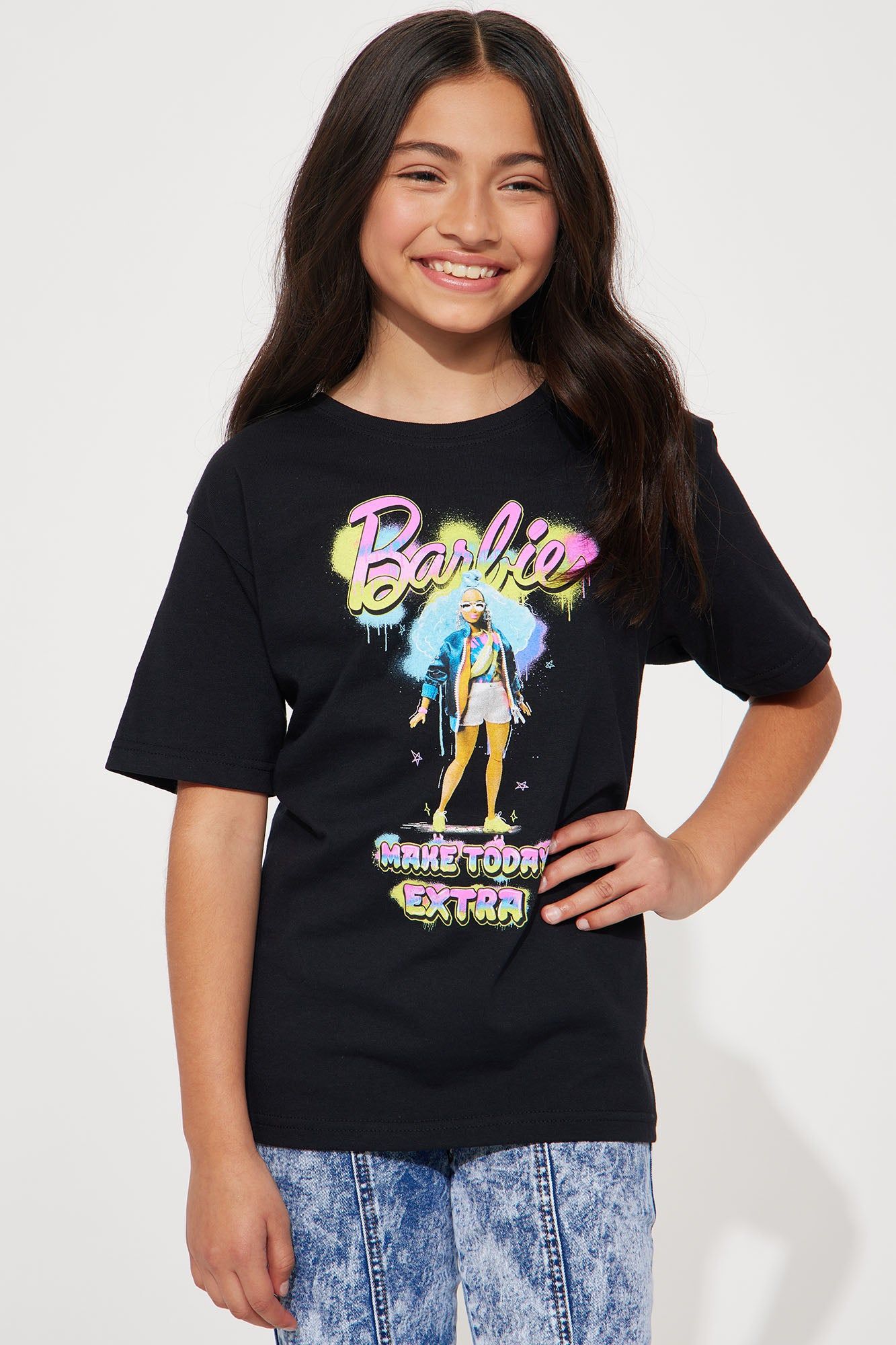 Mini Barbie Make Today Extra Short Sleeve Tee - Black sold by Fashion Nova