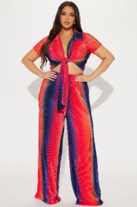 One Flight Away Plisse Pant Set - Orange/combo sold by Fashion Nova