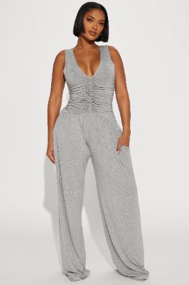 Flirtacious Ways Jumpsuit  - Heather Grey sold by Fashion Nova
